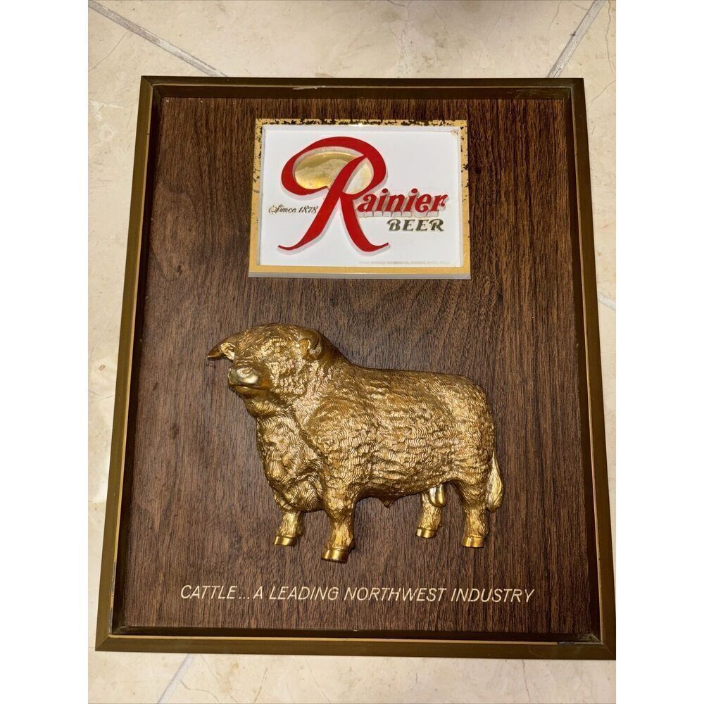 Thomas Schutz Rainier Beer 3D Cattle A Leading Northwest Industry Sign Vntg